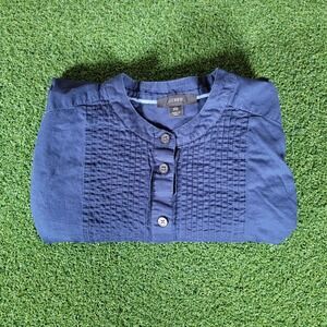 J.‎ Crew Pintuck Blouse Long Sleeve Button Down Navy Blue Top XS